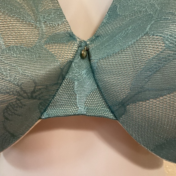 Cacique Totally Smooth Lightly Lined Full Coverage Bra teal blue lace 38DD - Picture 2 of 9